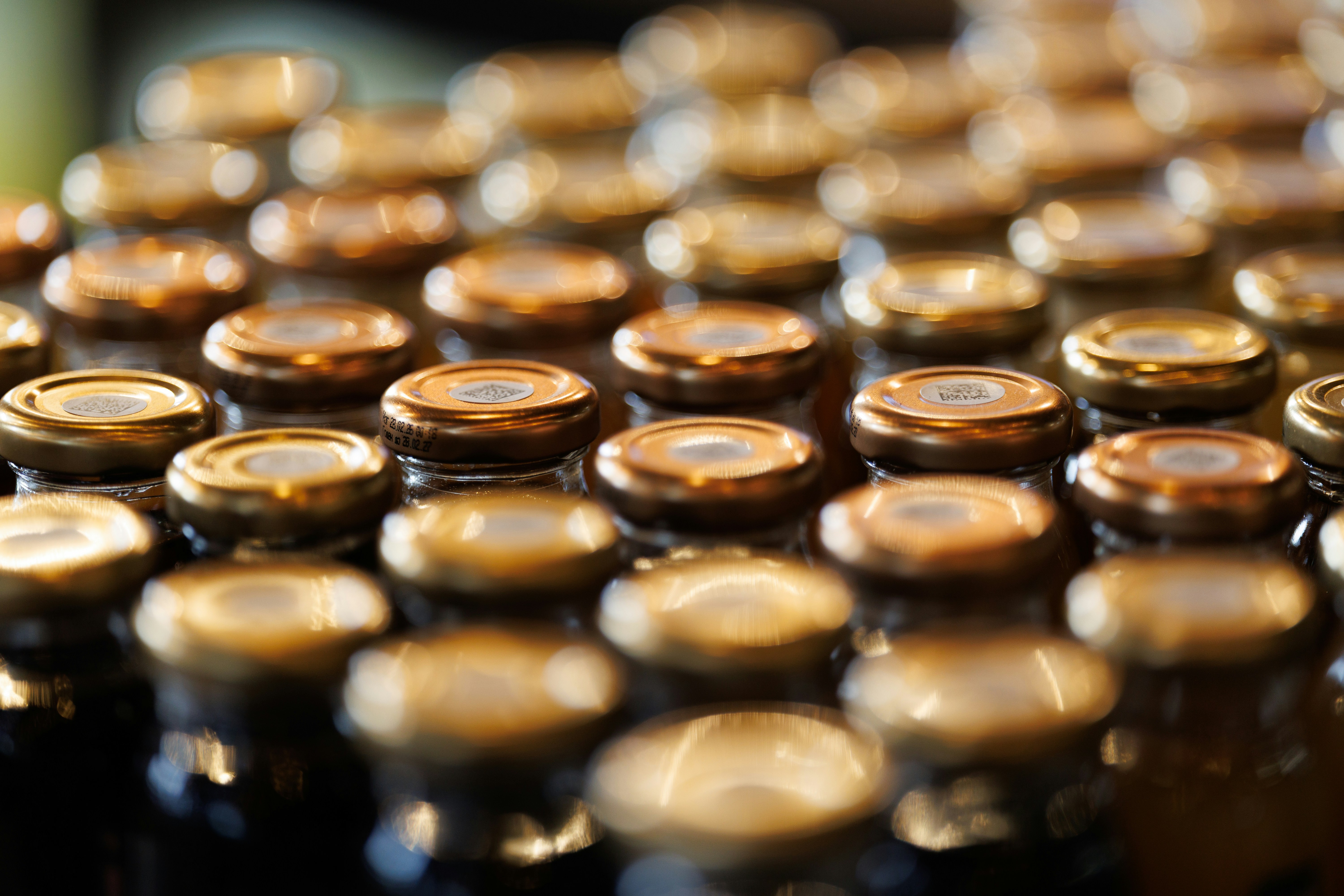 Bottled products on a production line