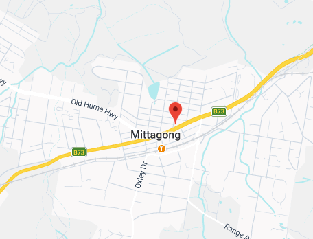 Map of Mittagong, NSW, showing the location of the O&P Foods head office